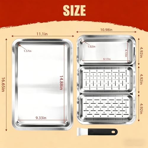 BBQ Vegetable Grill Basket Set, 4 Piece Stainless Steel Grill Pan Set with Universal Handle & lid, Dishwasher Safe, for Outdoor Cooking, Camping, Picnic, For Grilling Fish Veggies & Meats