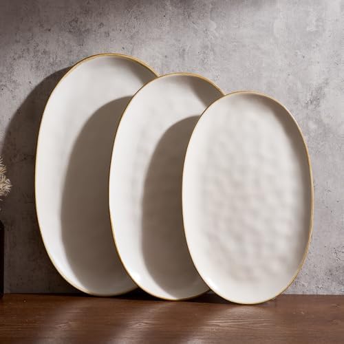 famiware Serving Platters Set of 3 Sizes - Oval, Matte White