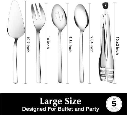 KINGSTONE 5 piece Large Hostess Serving Utensils Set,18/10 Stainless Steel