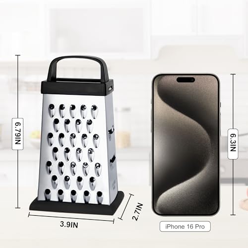 Kaishun Mini Cheese Grater,4-Sided Box Grater for Cheese, Vegetable & Fruit