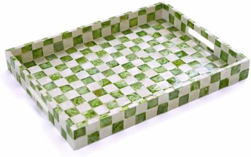 CHI AN HOME 16"x12" Capiz Serving Tray, Decorative Coffee Table Tray, Green