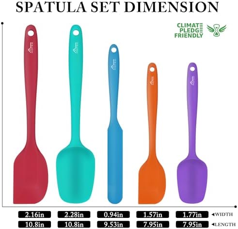 HOTEC Heat Resistant 600℉ Food Grade Silicone Rubber Spatula Set for Baking, Cooking, and Mixing Non Stick Dishwasher Safe BPA-Free Multicolor Set of 5