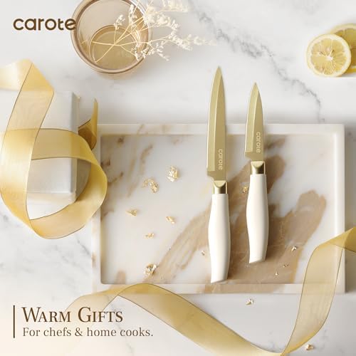 CAROTE Kitchen Knife Set, 6 Gold Knives with 6 Blade Guards, 12-Piece