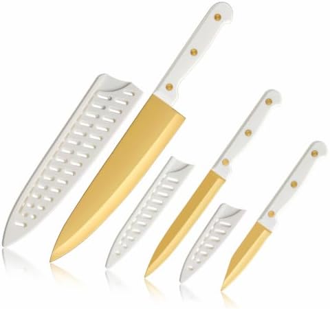 Gold Kitchen Knife Set, Chef Utility Knife for Paring and Cutting