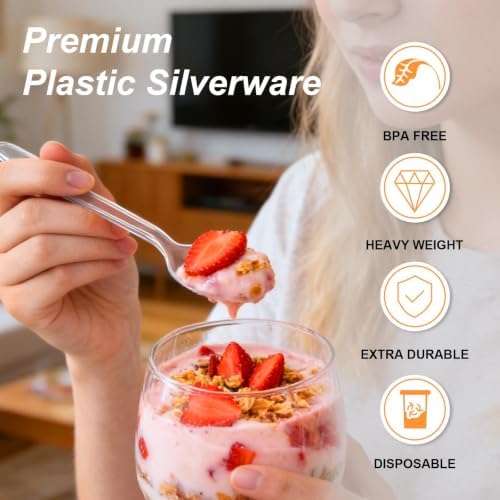 Lamosi 100 Count Extra Heavy Duty Clear Plastic Forks and Spoons