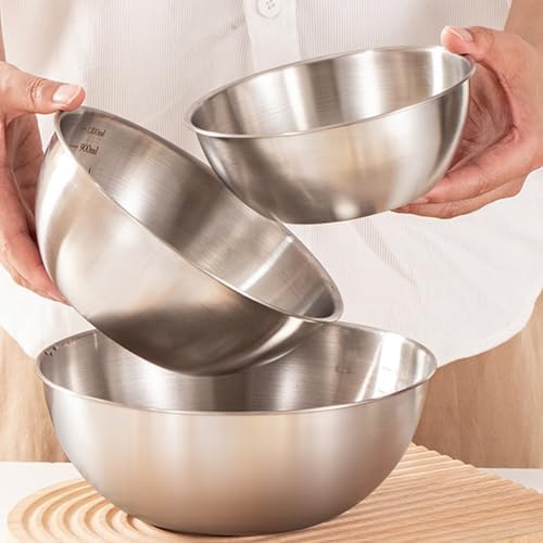 Stainless Steel Salad Bowls Set of 2 Mixing Bowl with Measurement Markings Snacks Bowls, 1.70 Quart Serving Bowls for Mixing, Cooking, Baking, Prepping and Home Kitchen Food Storage Bowls