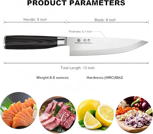 imarku 8 Inch Japanese Chef Knife,Single-Bevel Edge HC Steel Kitchen Knife