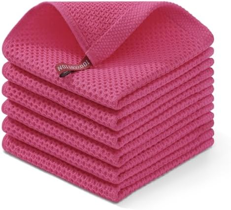 Homaxy 100% Cotton Waffle Weave Kitchen Dish Cloths 6-Pack, Hot Pink