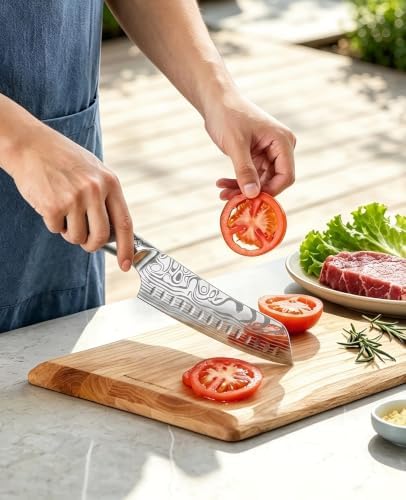 MOSFiATA Kitchen Knife Set 7 PCS with Foldable Roll Bag, Pro Stainless Steel 5Cr13MoV Ultra Sharp Santoku Knives with Honing Rod, Dishwasher Safe butcher Knife Set for Cooking Outdoor Travel