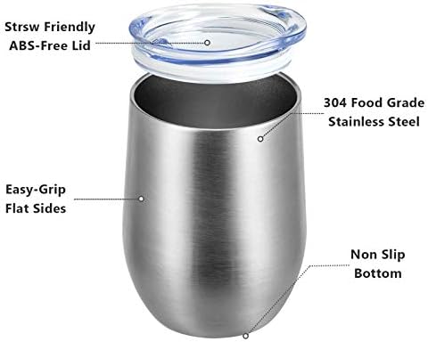 MEWAY 12oz/12 Pack Wine Tumbler Glasses with Lid -Double Wall Vacuum Stainless Steel Travel Tumbler Mug,Stemless Insulated Wine Cup for,Coffee,Cocktails,Gifts (Silver,Set of 12)