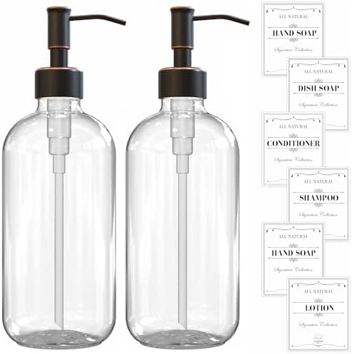Sunrise Premium Clear Glass Soap Dispenser, Rubbed Bronze with Pump, 2 Pack