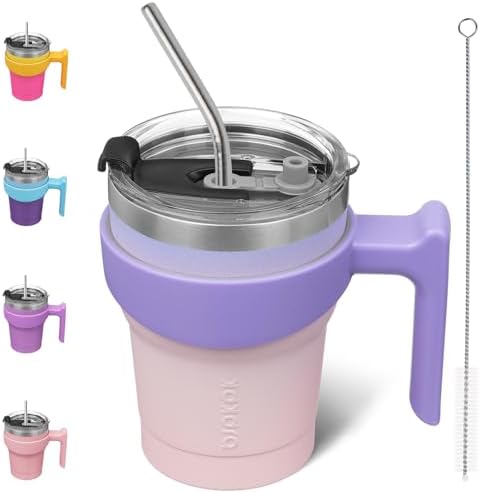 BJPKPK 10 oz Mini Tumbler with Lid, Straw & Handle, Insulated Steel Cup