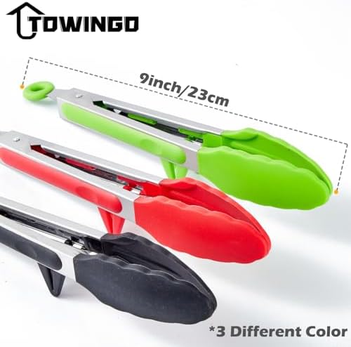 9" Kitchen Tongs for Cooking with Silicone Tips, Serving Tong for Salad BBQ