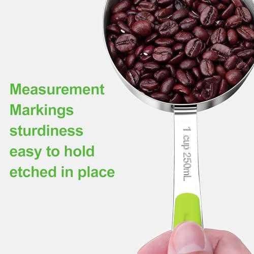 Bopei 10-Pcs Stainless Steel Measuring Cups & Spoons Set, Green Handles