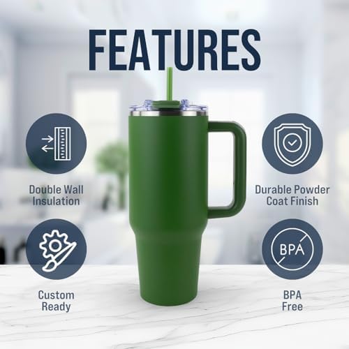 Hogg Big Swig 40oz Tumbler with Handle and Straw - Hunter Green, 40 oz Tumbler, Insulated Cup with Handle, 40oz Water Bottle with Straw, Thermal Cups, Leak Proof Lid, Travel Mugs, Stainless Steel