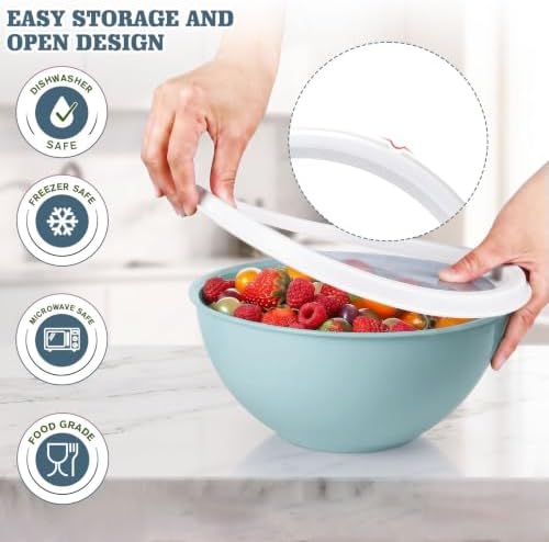Greentainer 4-Piece Plastic Mixing Bowl Set with Lids for Kitchen, 67oz Lightweight Storage Bowls, Large Salad Bowls for Baking, Prepping, Cooking and Serving Food, Dishwasher & Microwave Safe