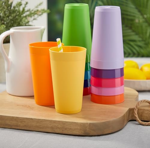 US Acrylic Newport 24-Pack Unbreakable Plastic Cups (20 ounces) 12 Assorted Bright Colors, BPA Free drinking glasses, Dishwasher Safe tumblers for Parties, Camping, & Everyday Use