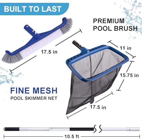 POOLAZA 3-in-1 Pool Cleaning Kit with Skimmer Net, Pool Brush &10.5 Ft Pole