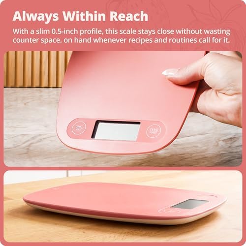 Greater Goods Food Scale, Slim & Compact Build, 1g Precision (Coral Pink)