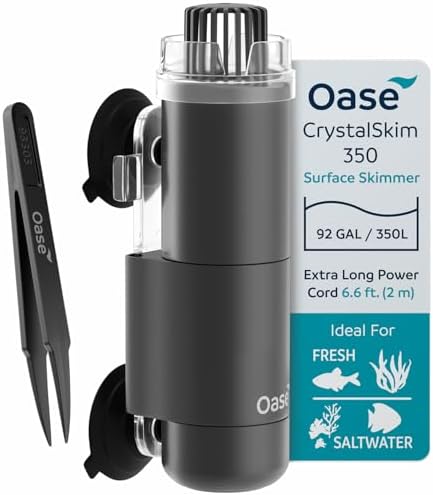 OASE CrystalSkim 350 Surface Skimmer for Freshwater and Marine Aquariums – Compact Internal Filter for Film Oil and Debris Removal, Quiet, Adjustable Flow, Shrimp-Safe, for Tanks up to 92 Gal / 350 L