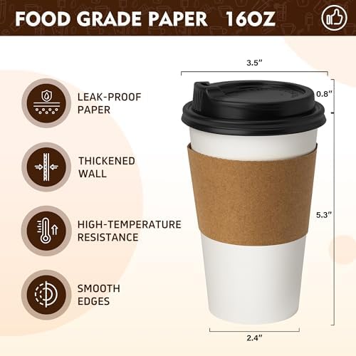 YEEHAW 16 oz 50 Pack Coffee Cups with Lids & Sleeves