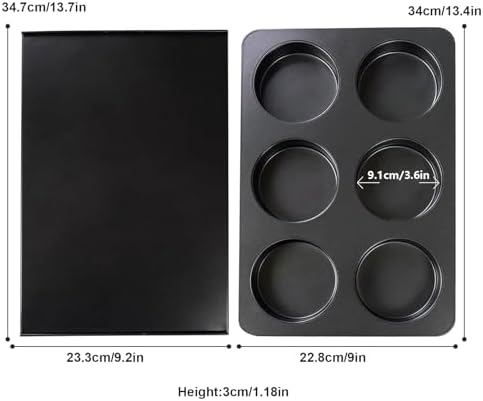 2 Pcs Muffin Top Pan with Lid, 3.6 Inch Non-Stick 6 Cup Straight Muffin Pan Cupcake Pan, Hamburger Bun Pan for Baking Egg Sandwich Frittata Cinnamon Roll