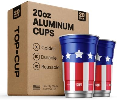 Top Cup Aluminum Party Cups, Americana Cup, 20oz, 20 Count