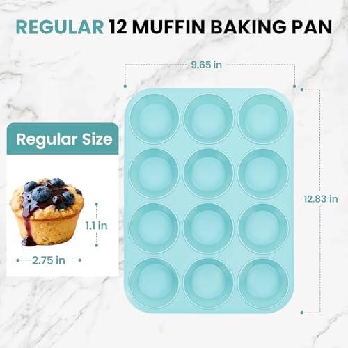 CAKETIME Silicone Muffin Pans for Baking, 2 Pack Regular Size Muffin Pan 12 Cups Non Stick Silicone Molds for Baking Muffin, Egg Bites, Cupcake BPA Free
