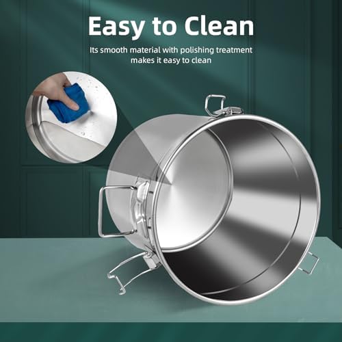 DYNAMI 5.5Gal 304 Stainless Steel Airtight Container with Lid and Locking Clamp,17-38Lbs Metal Bucket Stainless Steel Drum Large Canister for Kitchen,Dog Food/Bird Seed/Coffee Storage Container(21L)