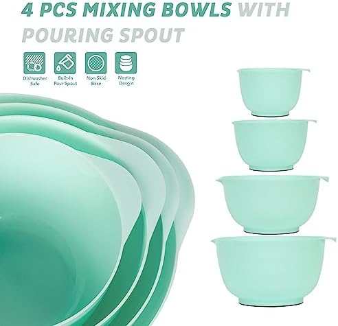 BoxedHome Mixing Bowls Set of 4, BPA Free Plastic,Microwave Safe, Green