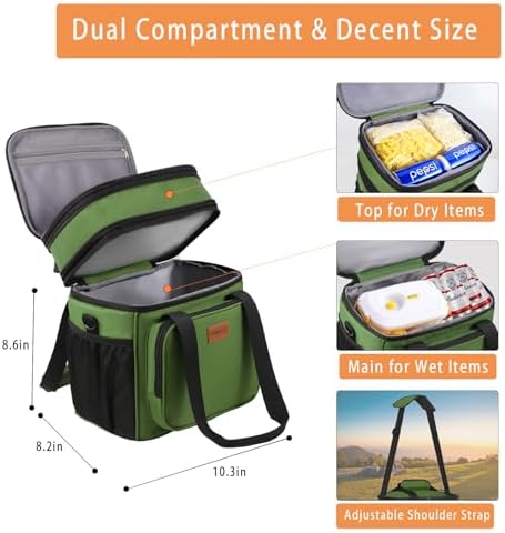 GLENKEY Expandable Lunch Box Insulated Leakproof Cooler Bag Work Outdoor