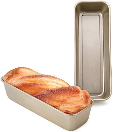 Beasea Long Loaf Pan, 12x4 Inch Rectangle Bread Loaf Pan Set of 2, Nonstick Bread Pans Carbon Steel Toast Pan Golden Cake Pan Loaf Baking Pans Bakeware for Oven Baking