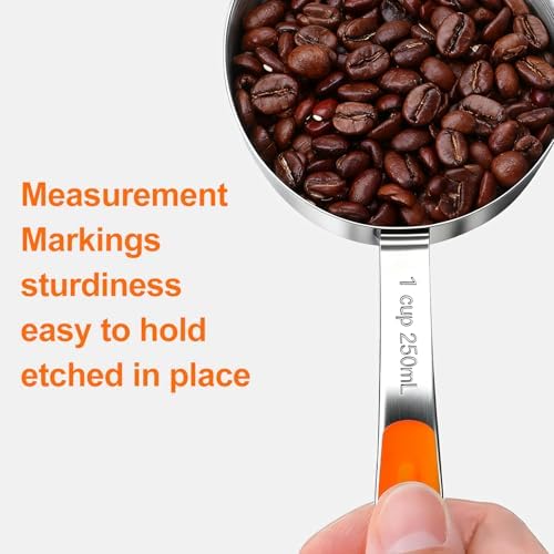 Bopei 10-Pcs Stainless Steel Measuring Cups & Spoons Set, Orange Handles