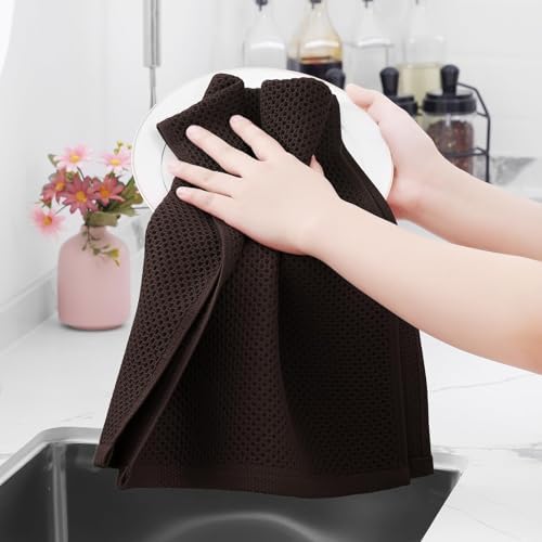 Homaxy 100% Cotton Waffle Weave Kitchen Dish Towels 18-Pack, Dark Brown