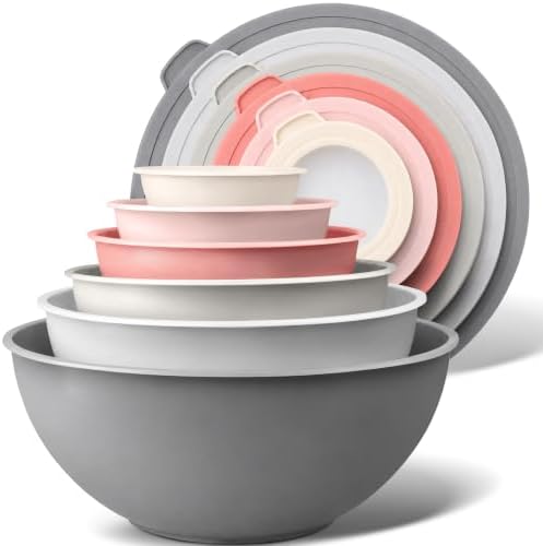 Zulay Kitchen 12 Piece Plastic Mixing Bowls with Lids Set - Colorful Mixing Bowl Set for Kitchen - Nesting Bowls with Lids Set - Microwave and Freezer Safe (Pink Ombre)
