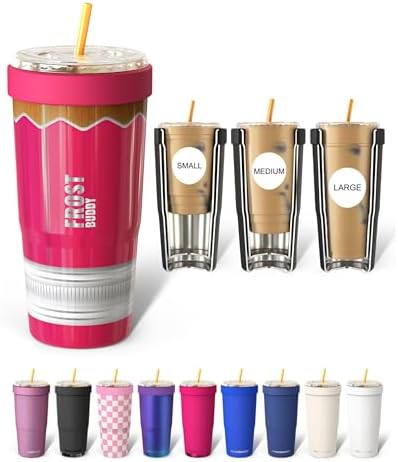 Frost Buddy Togo Buddy 30 oz Stainless Steel Vacuum Insulated Tumbler To Go Coffee Cup – Iced Coffee Cups, Iced Coffee Sleeve, Travel Mug, Thermal Cup for Hot & Cold Drinks, Dunkin Cup (Pink Pencil)