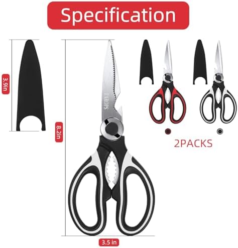 Heavy Duty Kitchen Scissors 2-Pack, Ultra Sharp Stainless Steel Meat Shears for Spatchcocking Chicken, Poultry, Fish & Herbs, Dishwasher Safe Multi-purpose Cooking Scissors with Ergonomic Comfort Grip