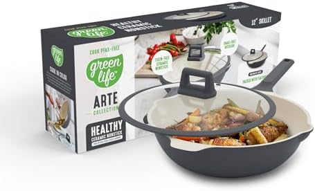 GreenLife Nonstick 12” (5QT) All in One Deep Skillet Wok with Lid, PFAS-Free Non-Toxic Ceramic Multi-Purpose Pan, Induction, All Stovetop, Egg, Stir Fry, Saute, Stay Cool Handle, Graphite