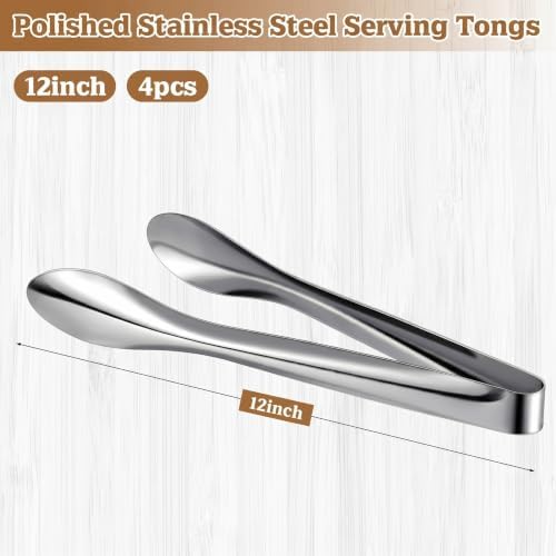 4 Pack Silver Polished Serving Tongs 12 Inch