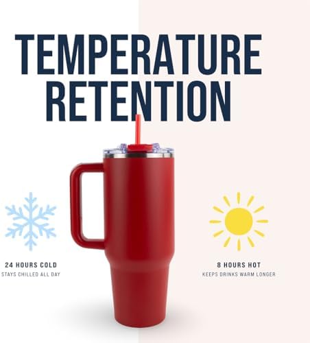 Hogg Big Swig 40oz Tumbler with Handle and Straw - Red, 40 oz Tumbler, Insulated Cup with Handle, 40oz Water Bottle with Straw, Thermal Cups, Leak Proof Lid, Travel Mugs, Stainless Steel