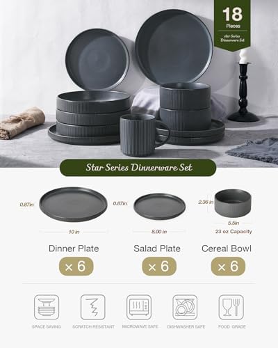 Famiware Star Plates and Bowls Sets, 18pc Modern Stoneware Dinnerware for 6