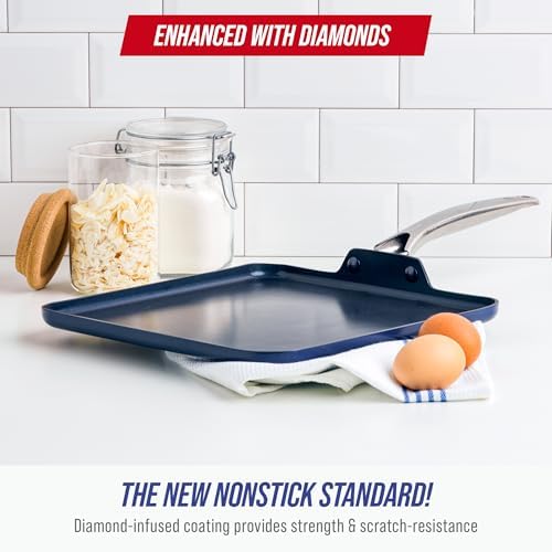 Blue Diamond 11" Diamond Infused Ceramic Nonstick Square Griddle Pan, Blue