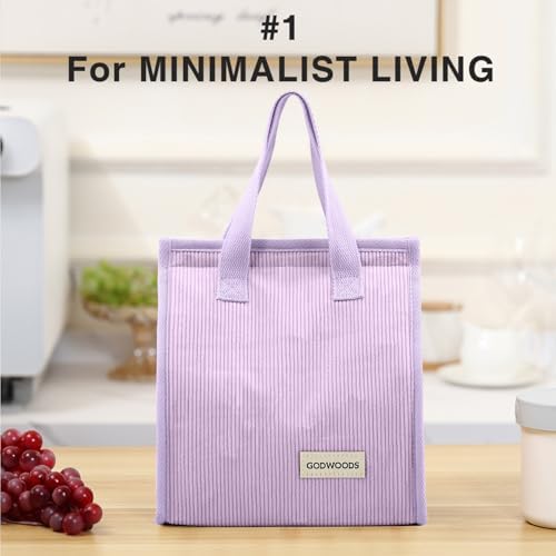 TELLUMO Corduroy Insulated Lunch Bag, 7.75L Large Capacity Reusable Lunch Box, Cute Lunch Tote for Women Men, Leakproof Lunch Cooler for Work Picnic Travel (Corduroy Purple)