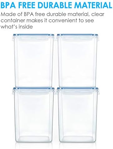 Vtopmart Large Food Storage Containers 5.2L / 175oz, 4 Pieces BPA Free Plastic Airtight Canisters for Flour, Sugar, Baking Supplies, Rice with Lids, 4 Measuring Cups and 24 Labels, Blue (Pack of 2)
