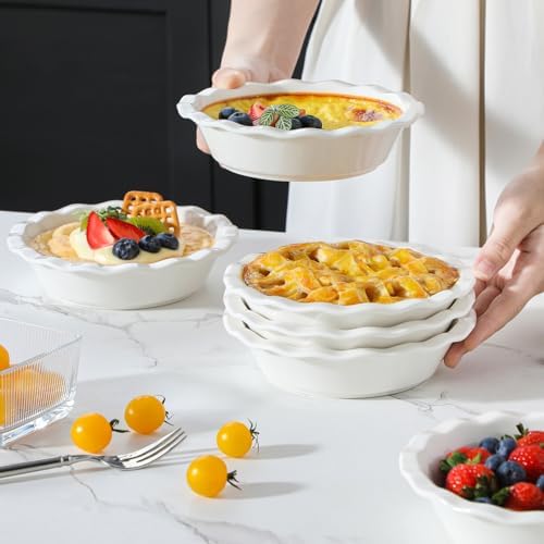 MALACASA Mini Pie Pans Set 6, 6 Inch Ceramic Quiche Tart Pans White