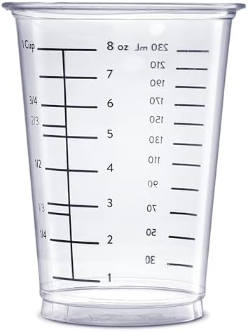 GUSTO 10 oz Clear Plastic Measuring Cups [50 Count] Disposable Multipurpose Cups for Baking, Cooking, Resin & Mixing (Formerly Comfy Package)