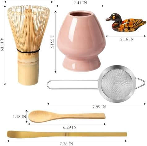 Matcha Whisk Set Pink, Matcha Making Kit Whisk (Chasen Holder), Ceramic Whisk Holder, Bamboo Scoop, Powder Starter Sifter, Spoon Japanese Tea Tools For Ceremony Gift