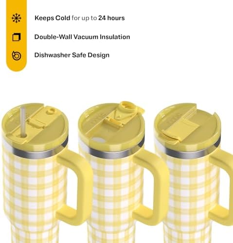 RTIC 40oz Road Trip Tumbler, Insulated, Ceramic Lined, Sunlight Gingham