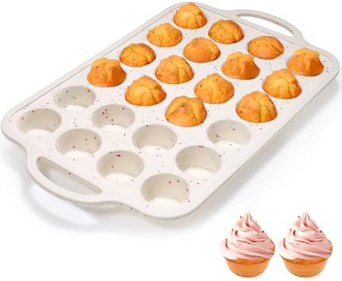FUNBAKY Silicone Mini Muffin Pan with Metal Frame - Nonstick 24 Cups Mini Muffin Tin Handles, Oven Safe for Muffin, Cupcake, Egg Bites, Confetti