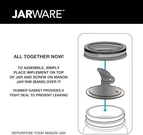 Jarware Glass Mason Jar & Oil Cruet Lid, Jar & Stainless Steel Oil Cruet